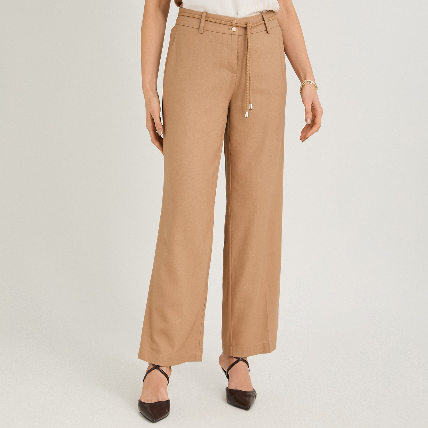 Pantalón Formal de Lino Palazzo Camel